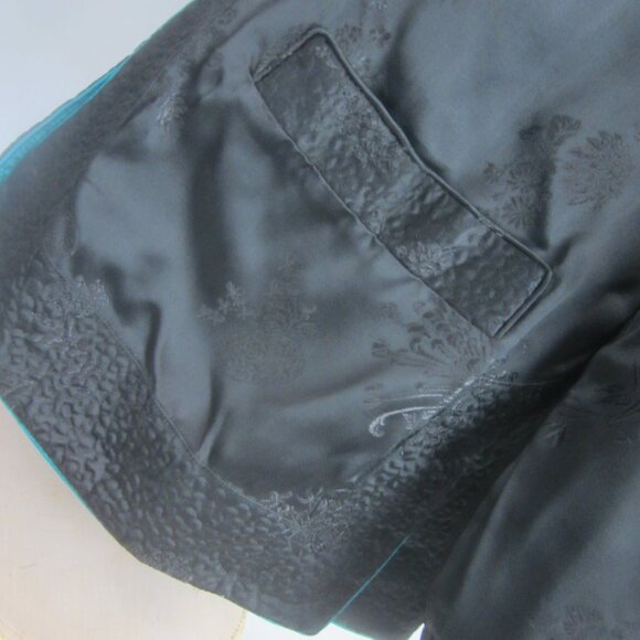 Vtg Solz Squirrel Womens M Turquoise Black Reversible Kimono Satin Jacket Blazer - Picture 10 of 13